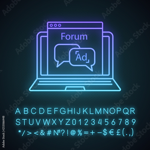 Advertising forum neon light icon