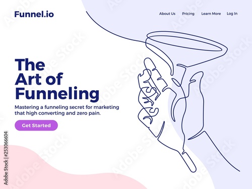 hand hold funnel continuous one line art monoline linear illustration for funneling landing page, web banner, social media advertising and presentation