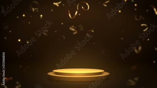 Yellow stage podium with spot lighting and shining, empty scene for award Ceremony or advertising on the light background. Looped 4K motion graphic.