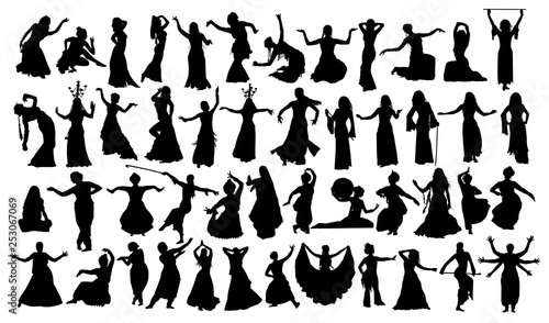 Big Set of oriental dance silhouettes set