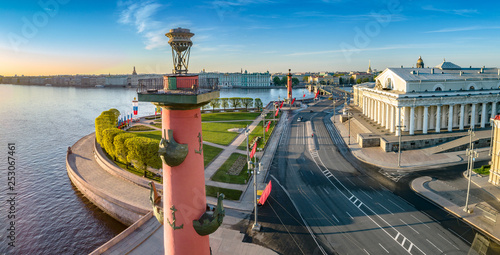 St. Petersburg. Russia. Panorama of St. Petersburg. Spit of Vasilyevsky Island. Rostral columns. Cities of Russia. Architecture of St. Petersburg. photo