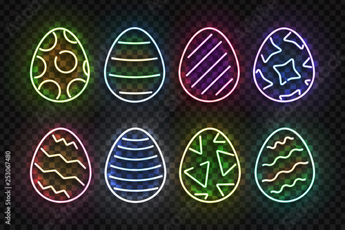 Vector set of realistic isolated neon sign of Easter egg logo for template decoration and layout covering on the transparent background. Concept of Happy Easter celebration.