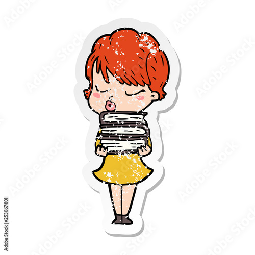 distressed sticker of a cartoon woman with eyes shut