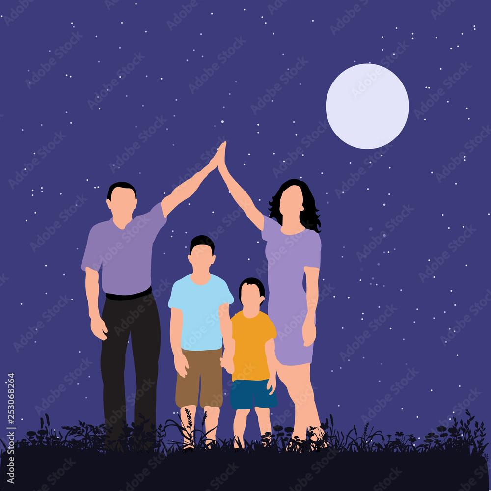 family evening in the park, flat style, people without a face family evening in the park, flat style, people without a face