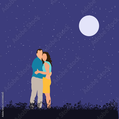  isolated, guy and girl hugging, flat style