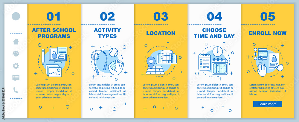 Naklejka premium After school education onboarding mobile web pages vector template