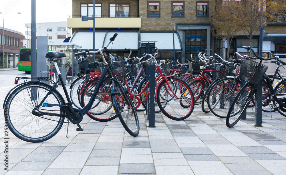 bicycle parking in the square in the city