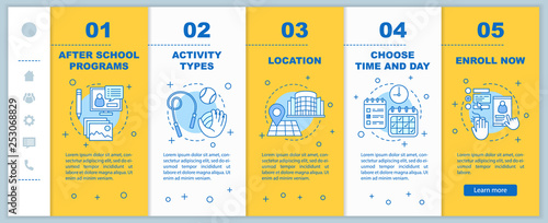 After school education onboarding mobile web pages vector template