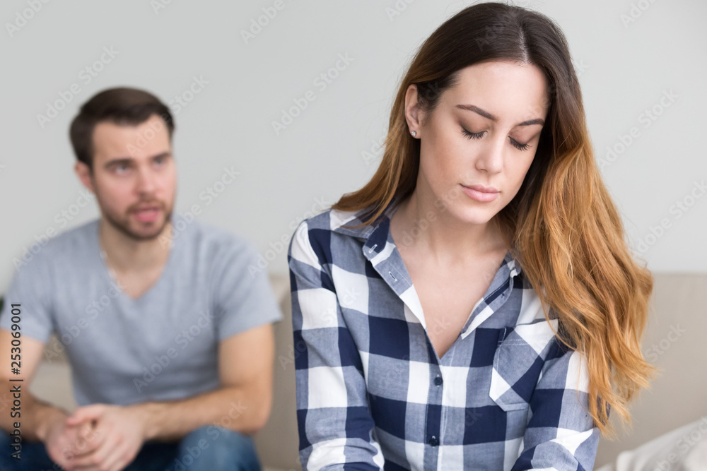 Stressed woman fed up with boyfriend despot blaming of problems Stressed woman fed up with boyfriend despot blaming of problems