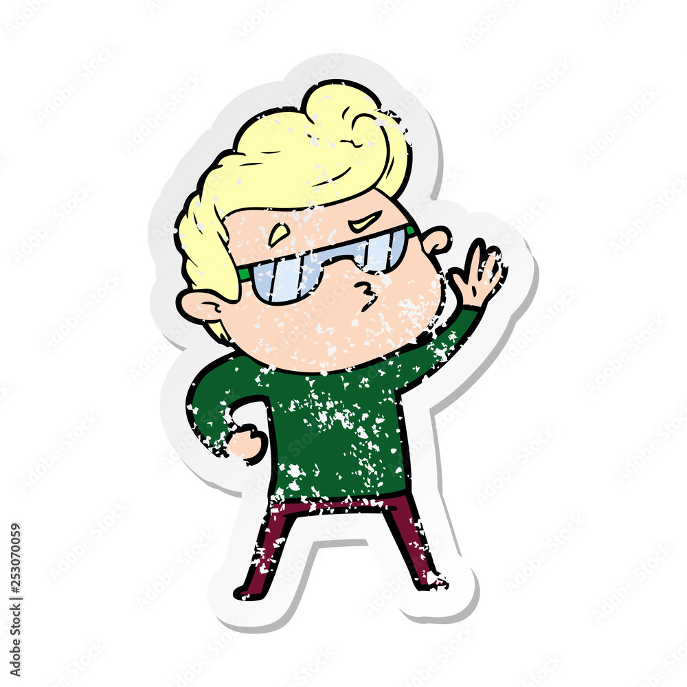 distressed sticker of a cartoon cool guy distressed sticker of a cartoon cool guy