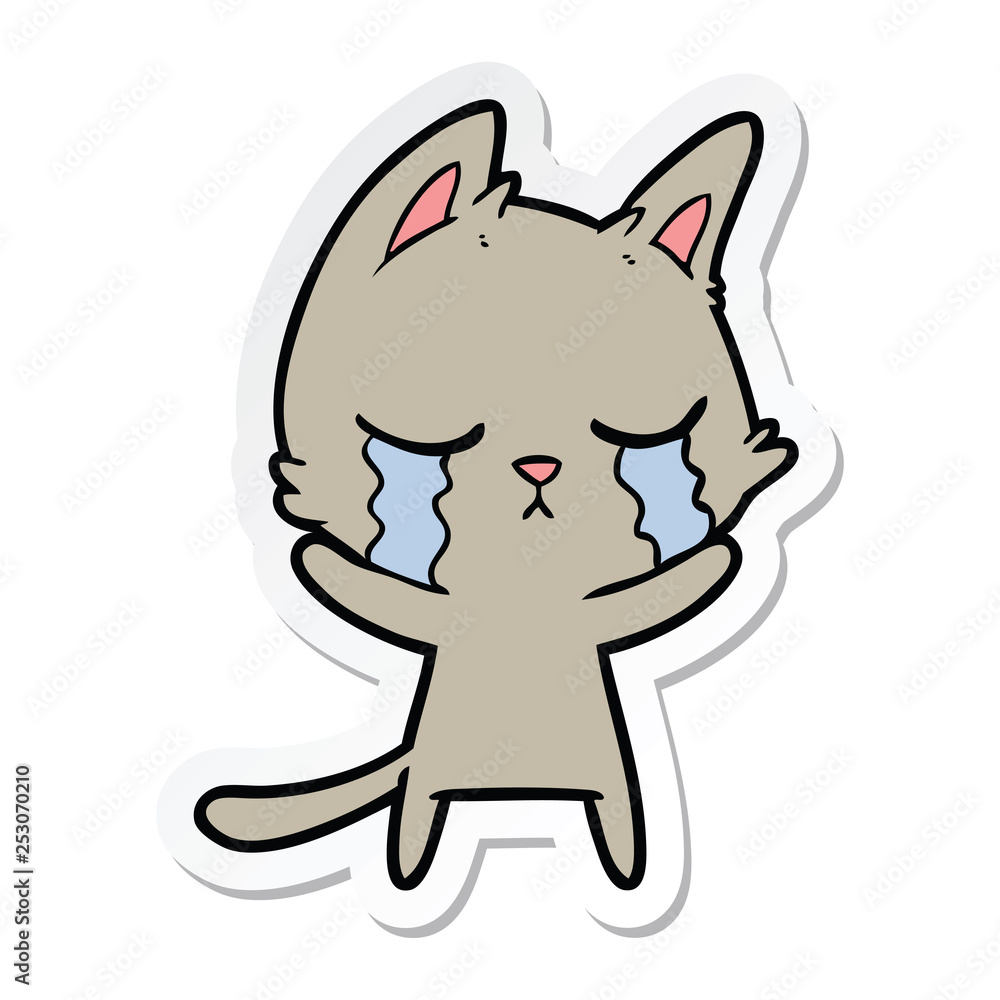 sticker of a crying cartoon cat sticker of a crying cartoon cat