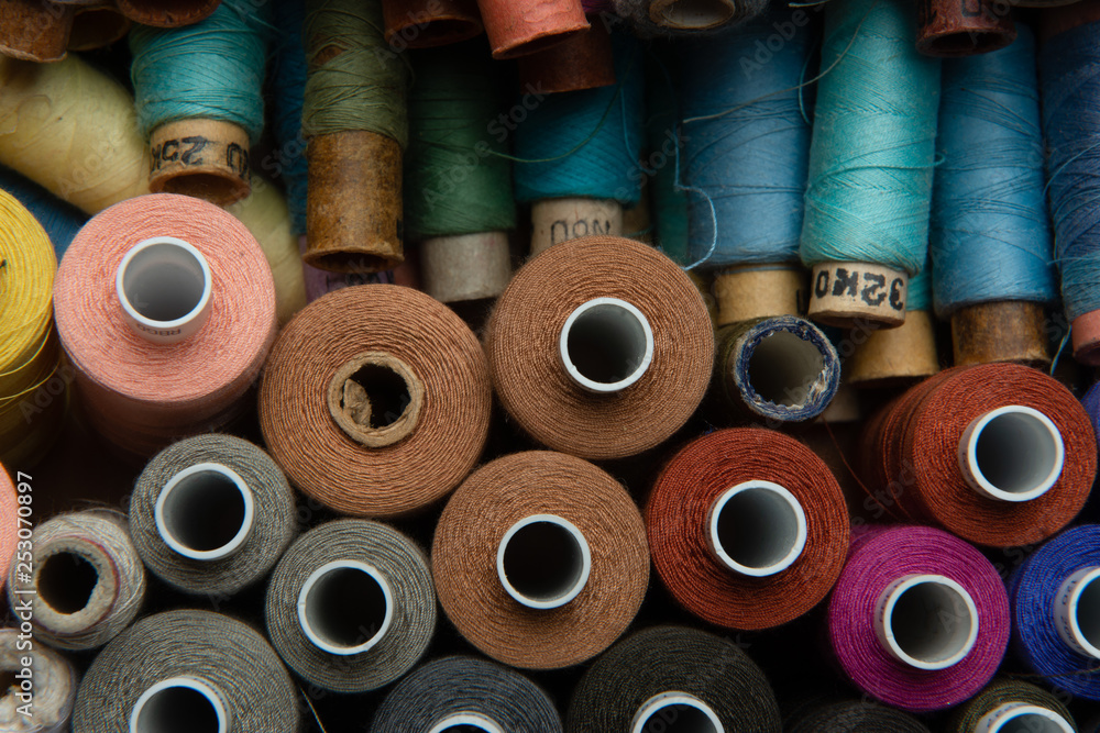 group of multicolored threads top view group of multicolored threads top view