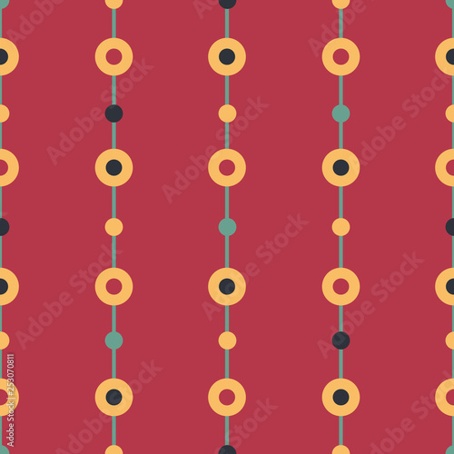 Vector Folk Beads on red seamless pattern background.