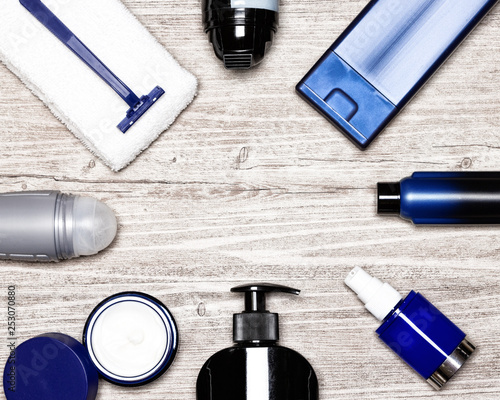 Konstfotografi Cosmetics for men flat lay frame