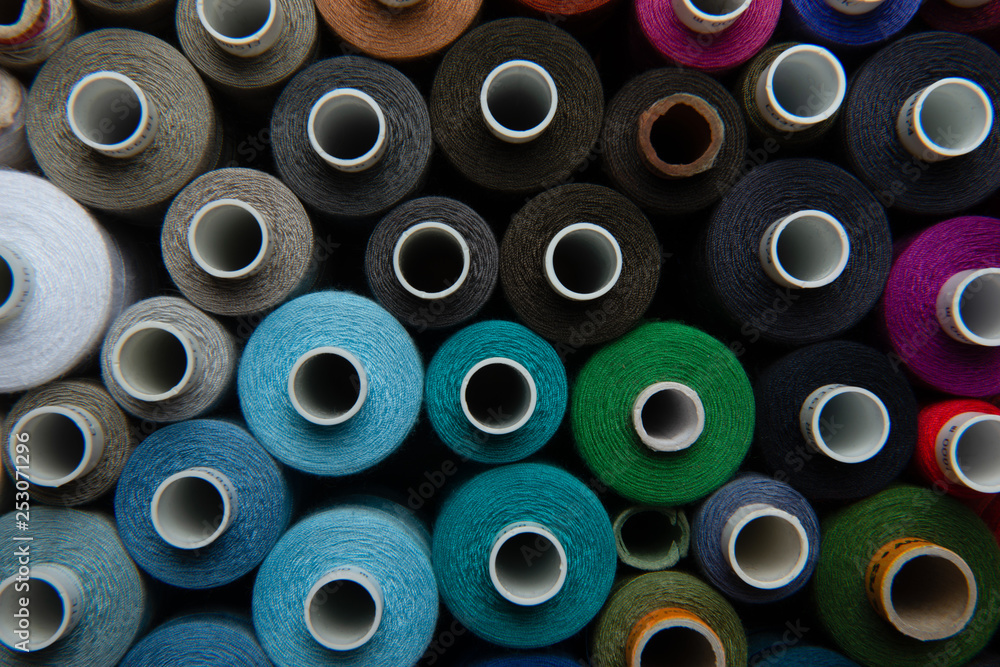 group of multicolored threads top view group of multicolored threads top view