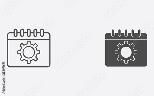 Planing calendar outline and filled vector icon sign symbol