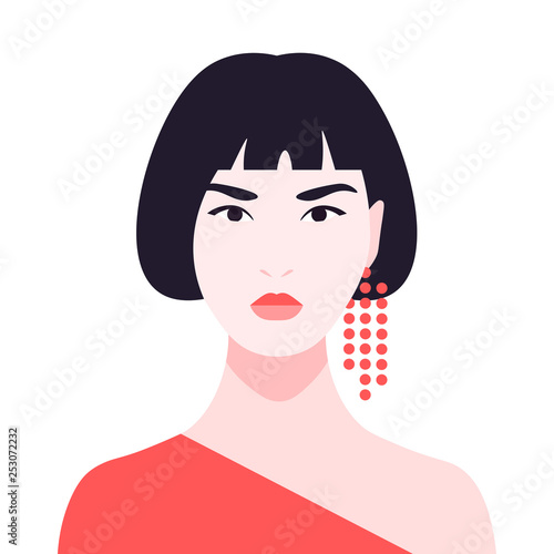 Portrait of an Asian girl. Avatar of a young and beautiful woman. Diversity. Vector flat illustration
