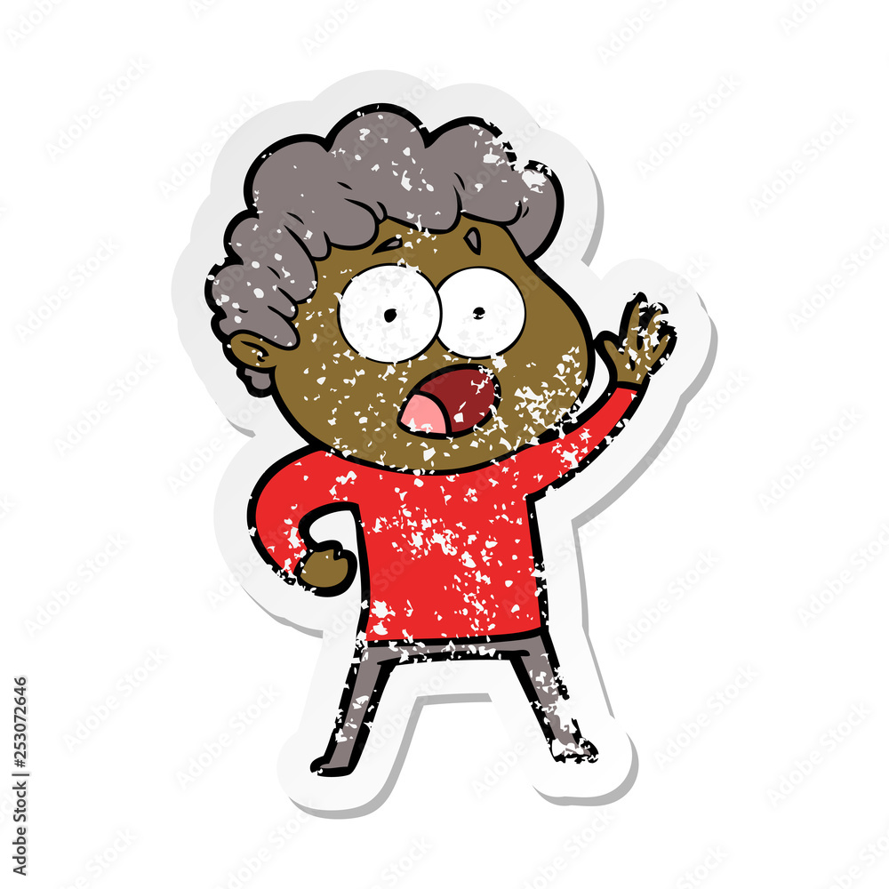 distressed sticker of a cartoon man gasping in surprise distressed sticker of a cartoon man gasping in surprise