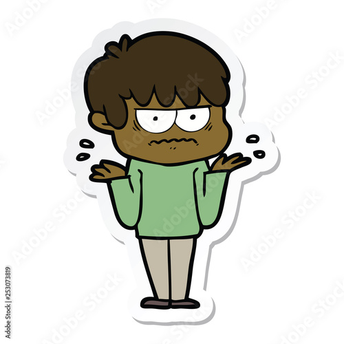 sticker of a annoyed cartoon boy