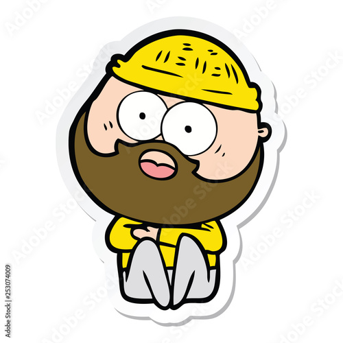 sticker of a cartoon surprised bearded man