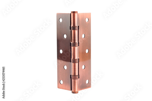 New metal door or window hinge brown color isolated on white background without shadow