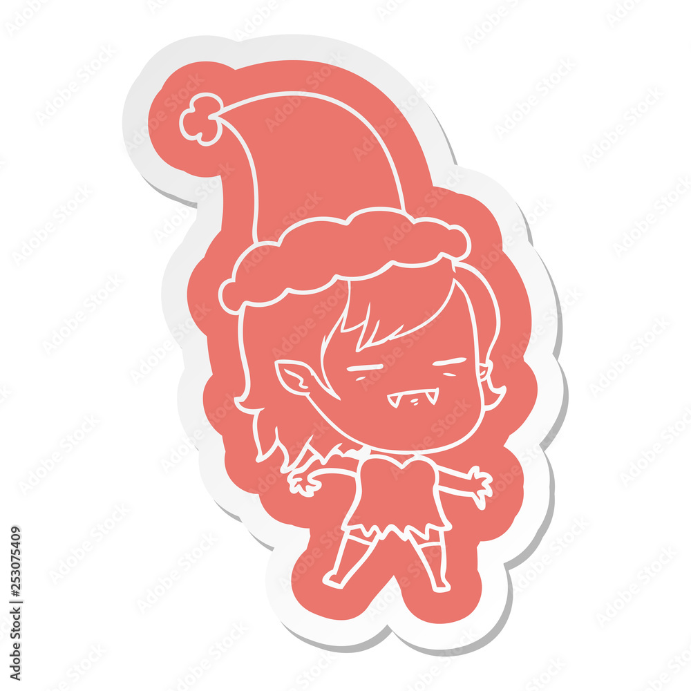 cartoon sticker of a undead vampire girl wearing santa hat cartoon sticker of a undead vampire girl wearing santa hat
