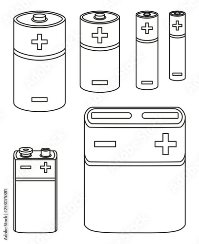 Line art black and white battery collection