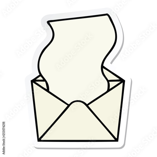 sticker of a quirky hand drawn cartoon letter and envelope