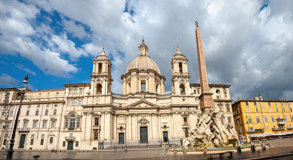 Sant Agnese church and fountain on Piazza Navona in Rome, Italy