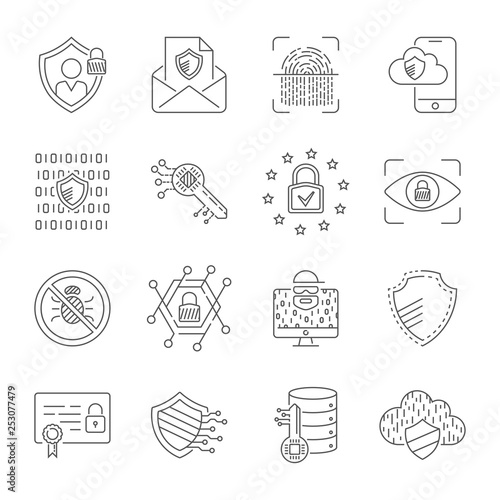 Cyber security icons set. Internet Protection, Data and Networking Privacy. Editable Stroke. EPS 10