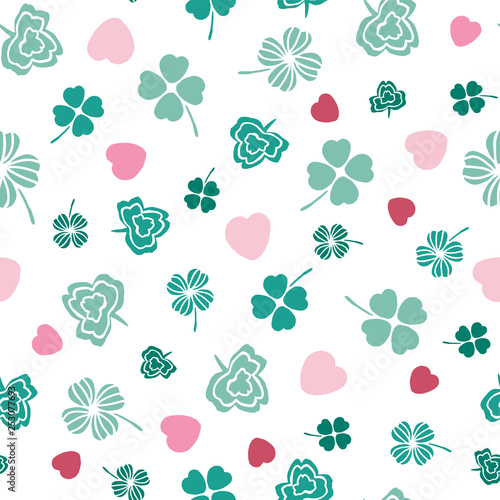 Wallpaper Mural Pink and green Irish symbols design with hand drawn shamrocks and hearts. Seamless vector pattern. Torontodigital.ca
