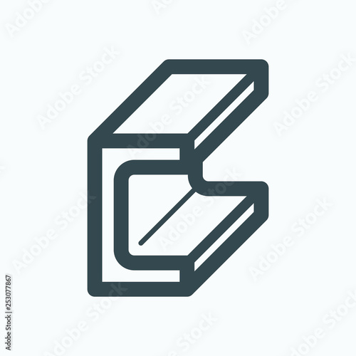 Metal channel steel bar flat vector icon