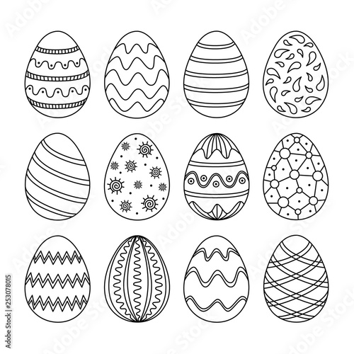 Collection of hand drawn doodle style Easter eggs