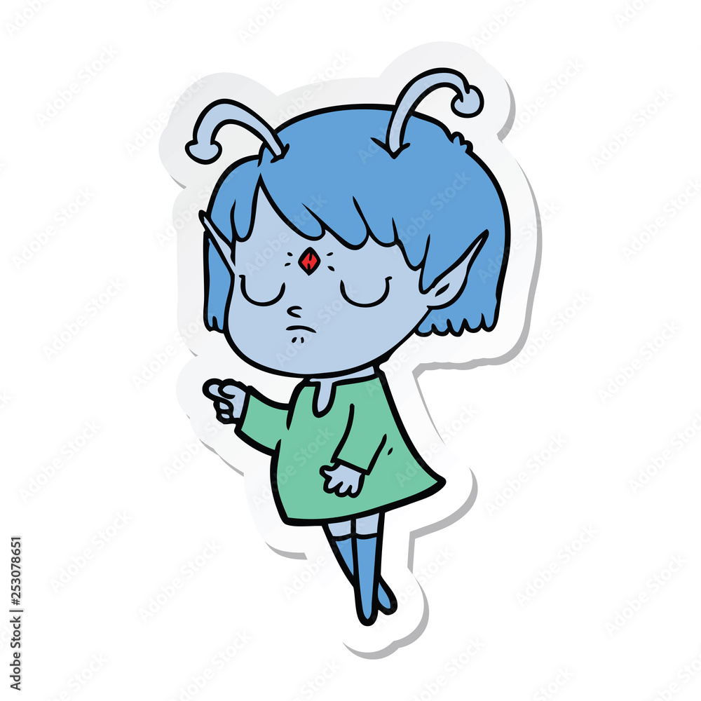 sticker of a cartoon alien girl sticker of a cartoon alien girl