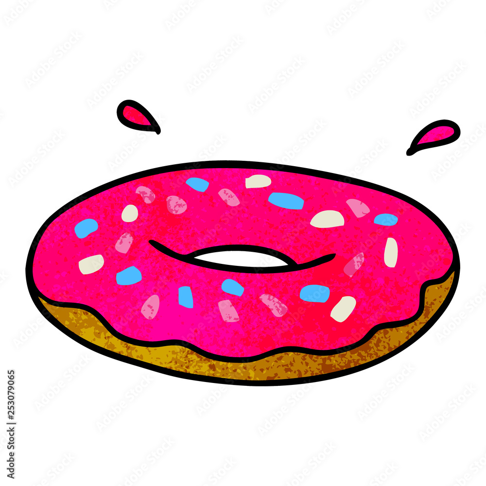 textured cartoon doodle of an iced ring donut textured cartoon doodle of an iced ring donut