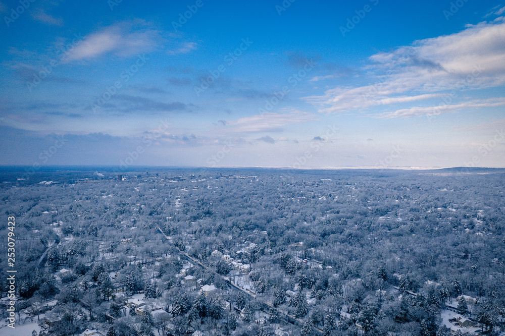 Aerial of Snow Landscape in Princeton New Jersey
