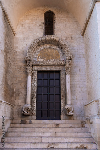Bari  Puglia  Italy - Entrance door of The Basilica of Saint Nicholas   San Nicola   in Bari  Roman Catholic Church in region of Apulia