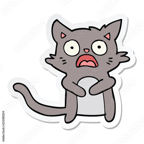 sticker of a cartoon horrified cat