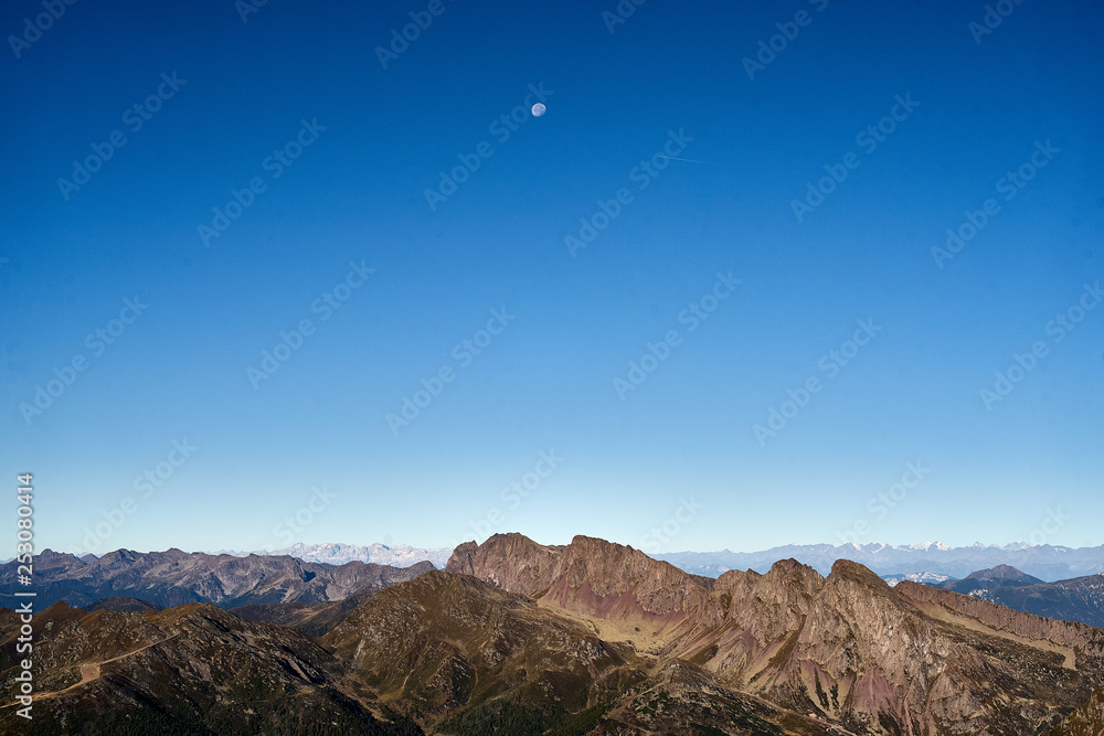 Moon over Lagorai Mountains chain, Primiero, Trentino, Italy