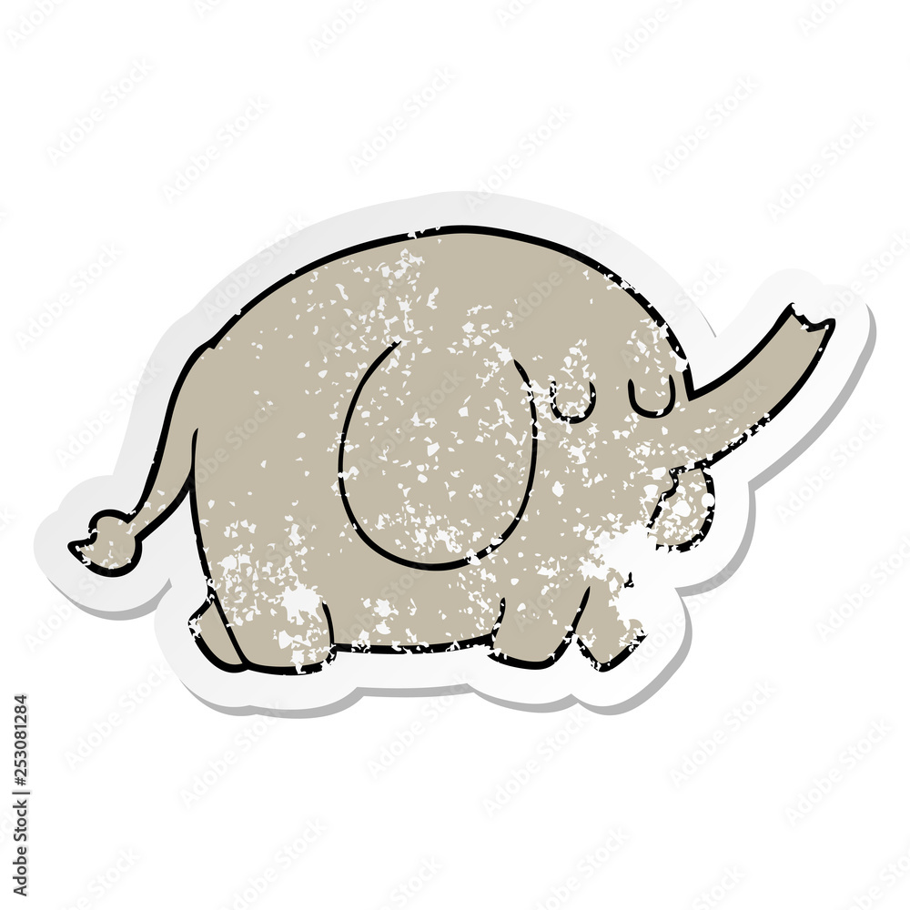 distressed sticker of a cartoon elephant distressed sticker of a cartoon elephant
