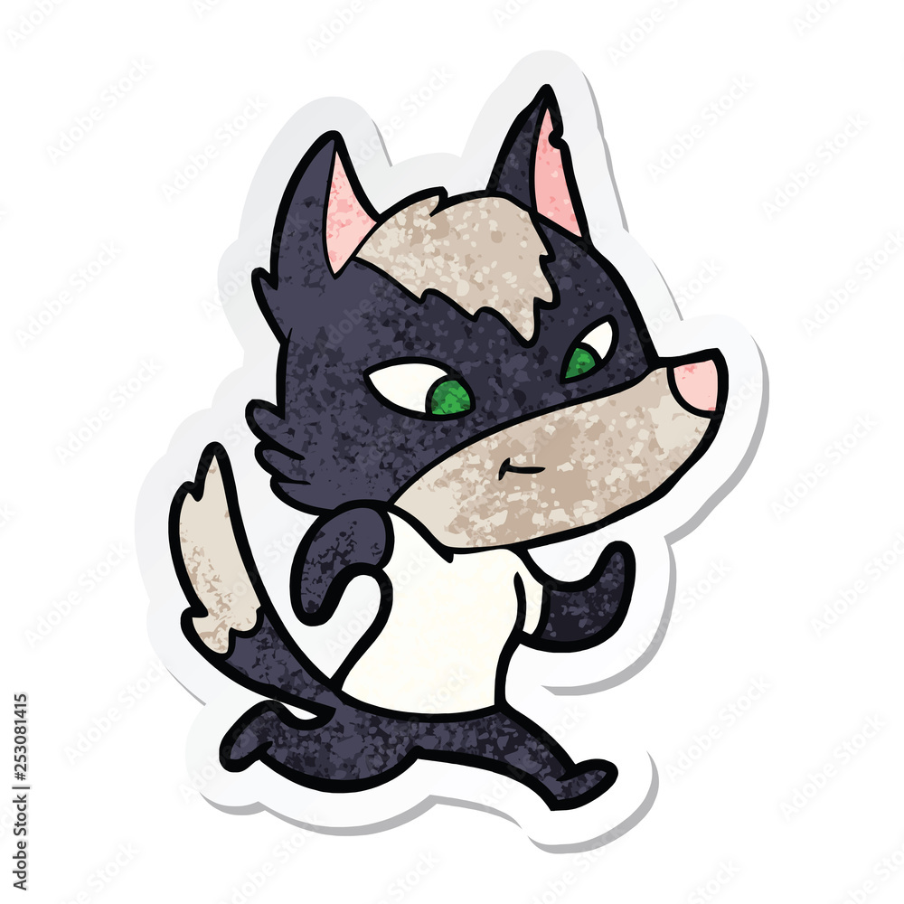 sticker of a friendly cartoon wolf sticker of a friendly cartoon wolf