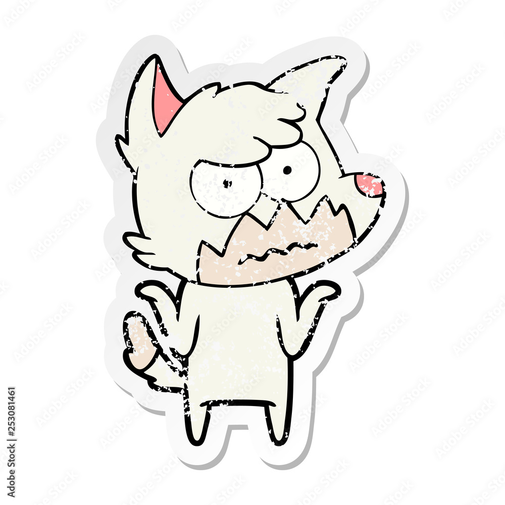 distressed sticker of a cartoon annoyed fox distressed sticker of a cartoon annoyed fox