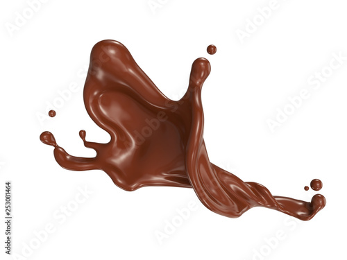 Leinwand Poster brown chocolate splash isolated on background, 3d rendering Include clipping path