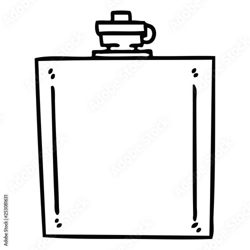 quirky line drawing cartoon hip flask