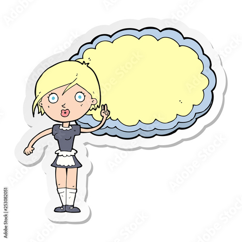 sticker of a cartoon waitress with text space