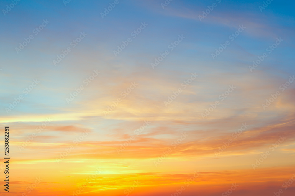 Majestic sunrise sundown sky with gentle colorful clouds