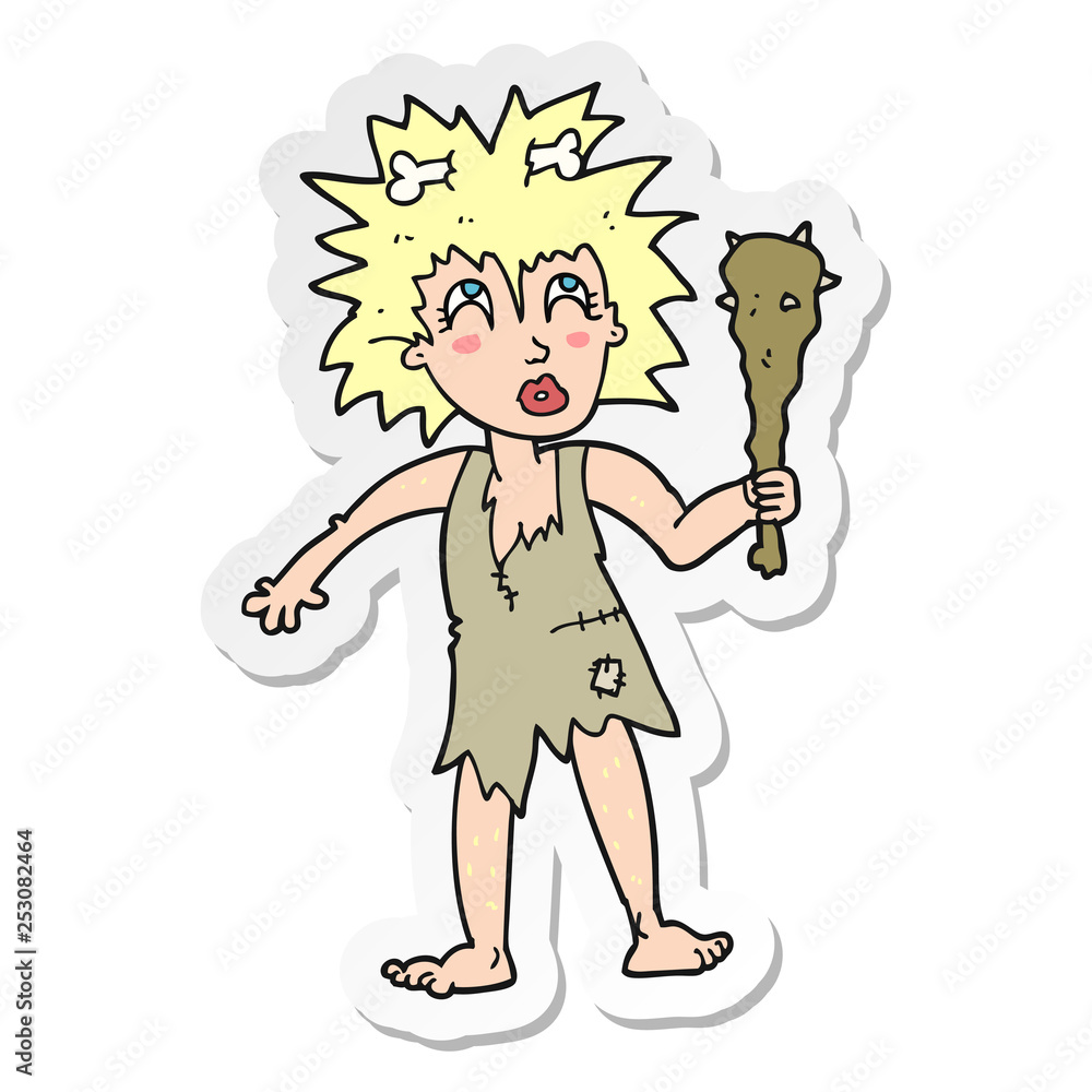 sticker of a cartoon cave woman sticker of a cartoon cave woman