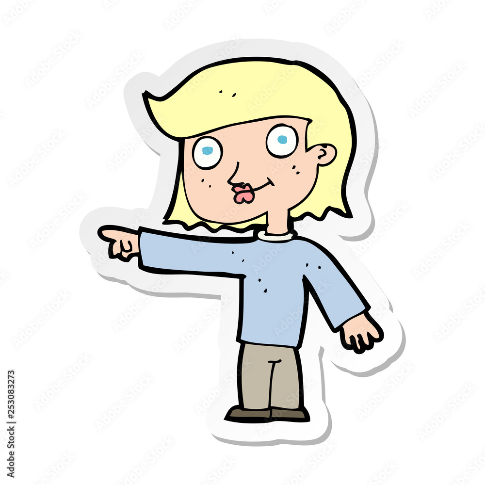 sticker of a cartoon pointing person