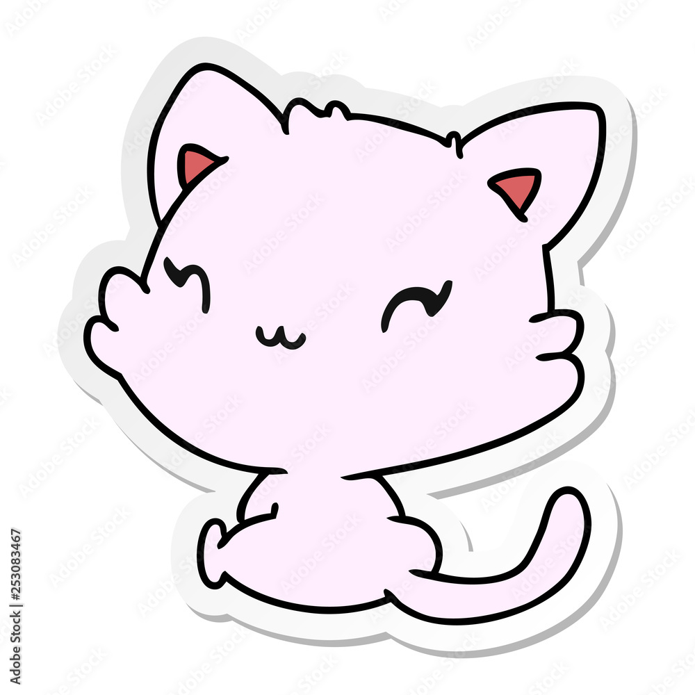 sticker cartoon of cute kawaii kitten