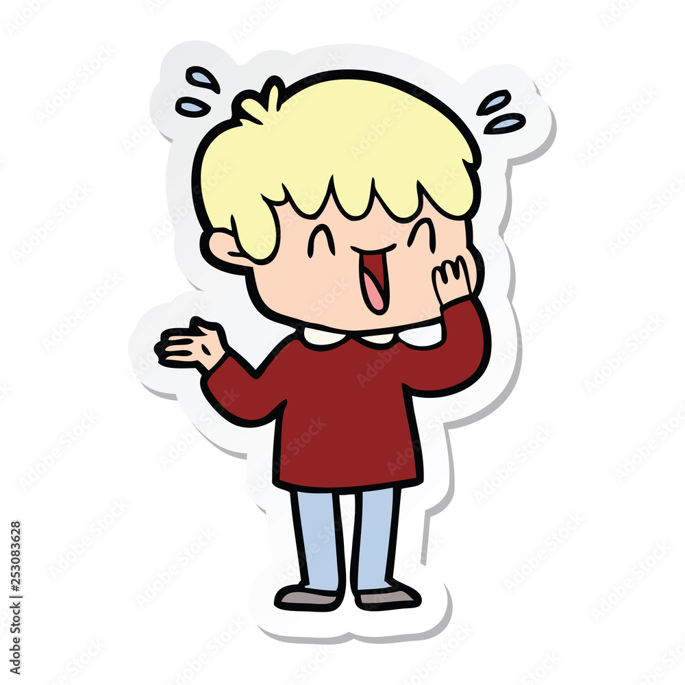 sticker of a cartoon laughing boy